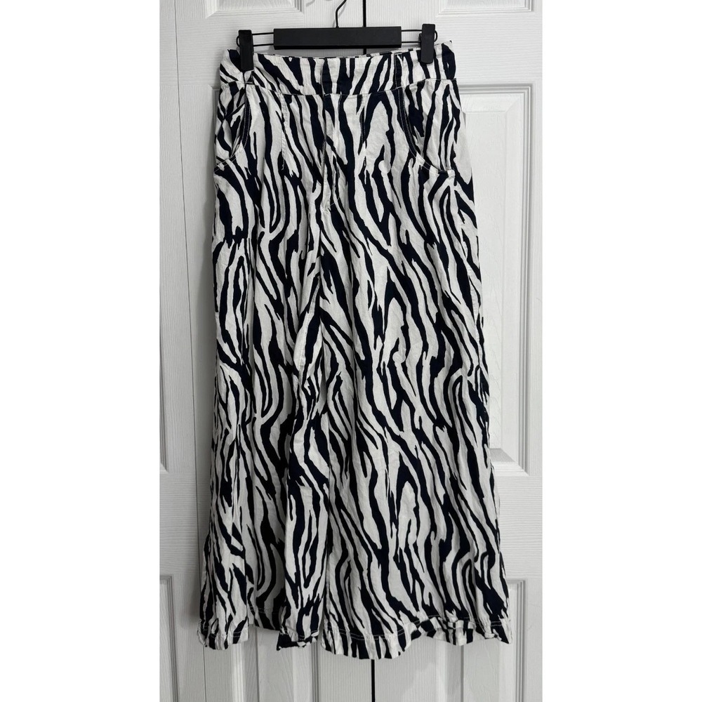 Free People A-Line Midi Skirt Women's 4 Black White Zebra Print High-Rise Casual